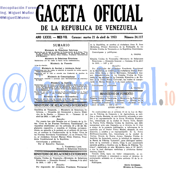 Gaceta Oficial 24117 del 21 Abril 1953