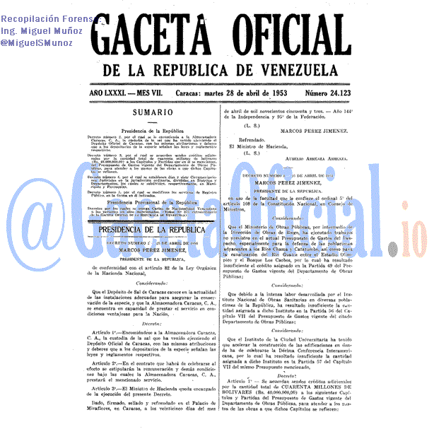 Gaceta Oficial 24123 del 28 Abril 1953