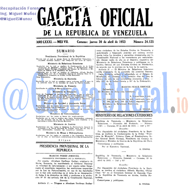 Gaceta Oficial 24125 del 30 Abril 1953