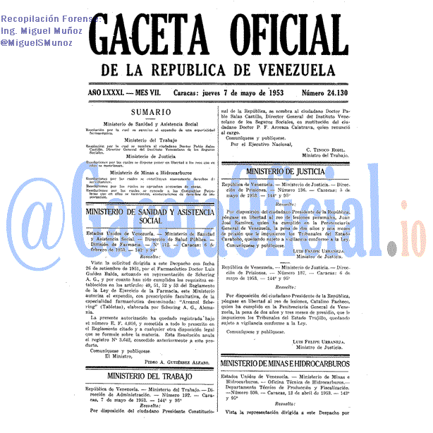 Gaceta Oficial 24130 del 7 Mayo 1953