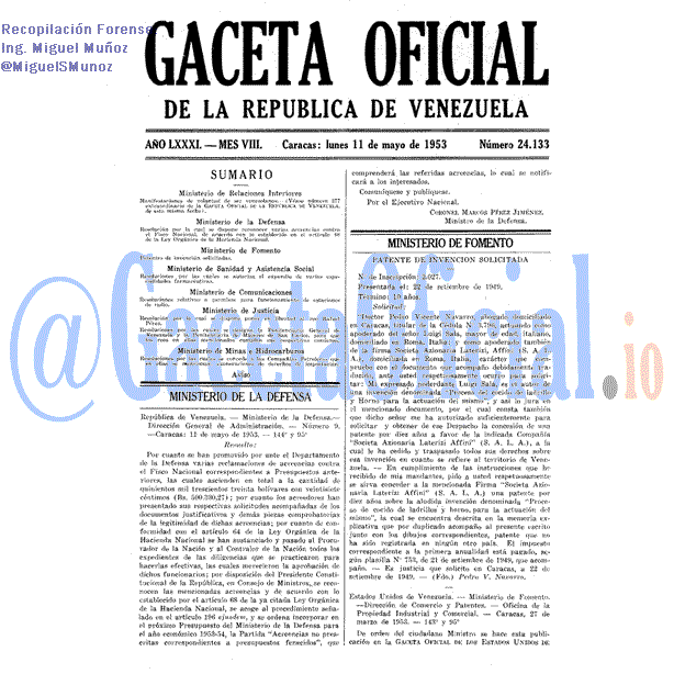 Gaceta Oficial 24133 del 11 Mayo 1953