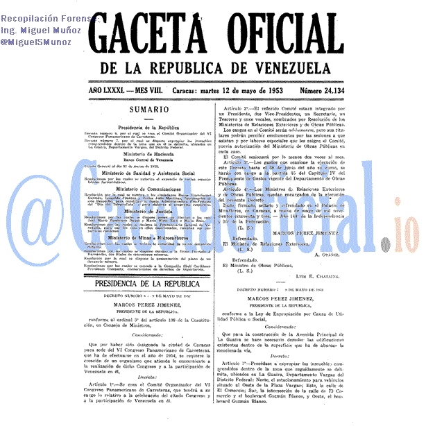 Gaceta Oficial 24134 del 12 Mayo 1953
