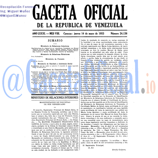 Gaceta Oficial 24136 del 14 Mayo 1953