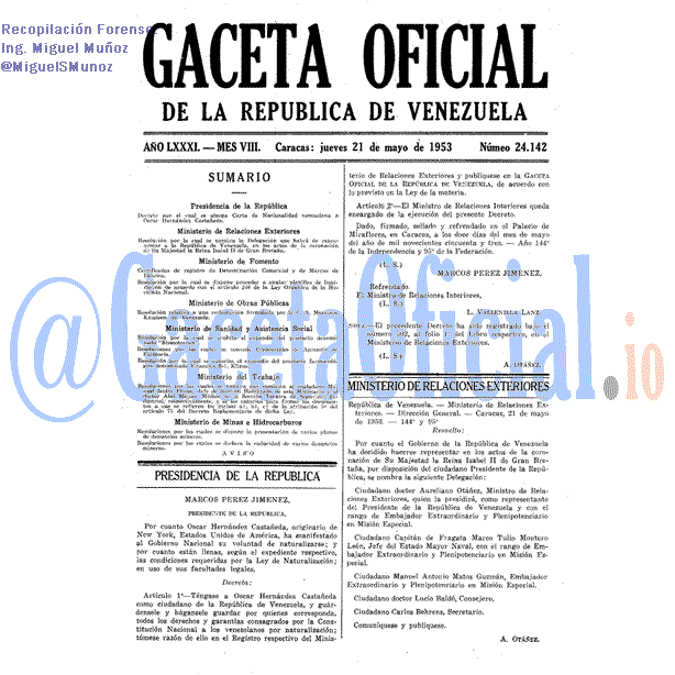 Gaceta Oficial 24142 del 21 Mayo 1953