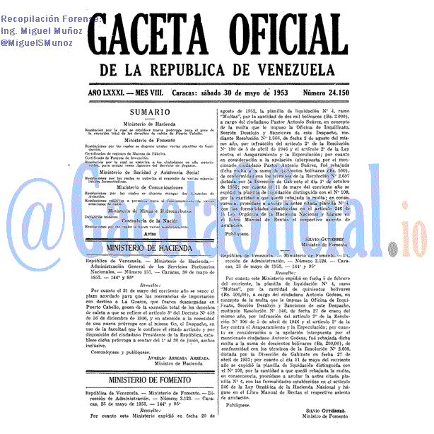 Gaceta Oficial 24150 del 30 Mayo 1953