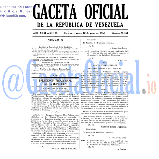 Gaceta Oficial 24161 del 12 Junio 1953