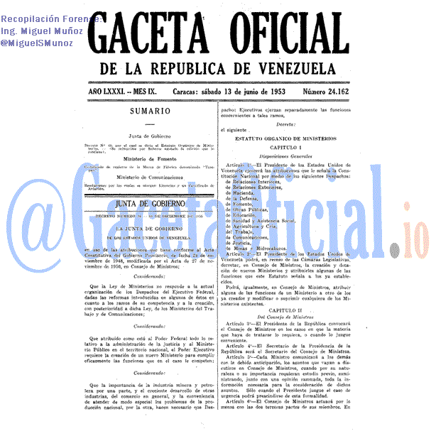Gaceta Oficial 24162 del 13 Junio 1953