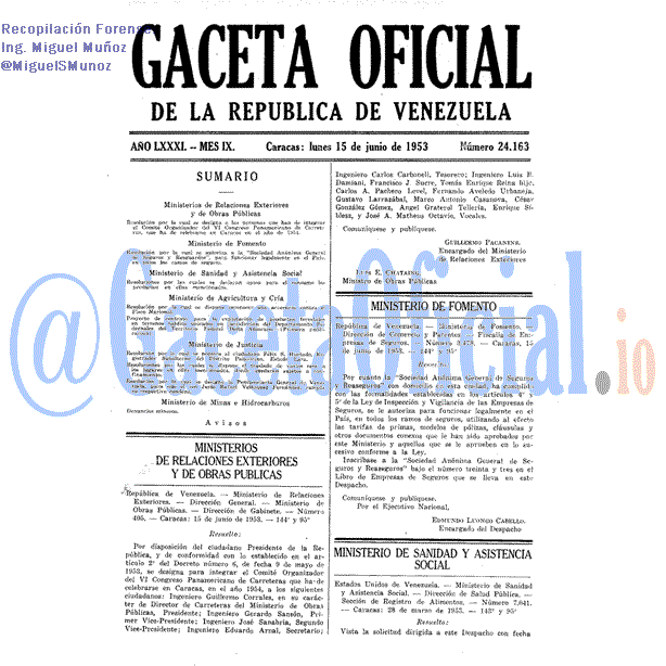 Gaceta Oficial 24163 del 15 Junio 1953