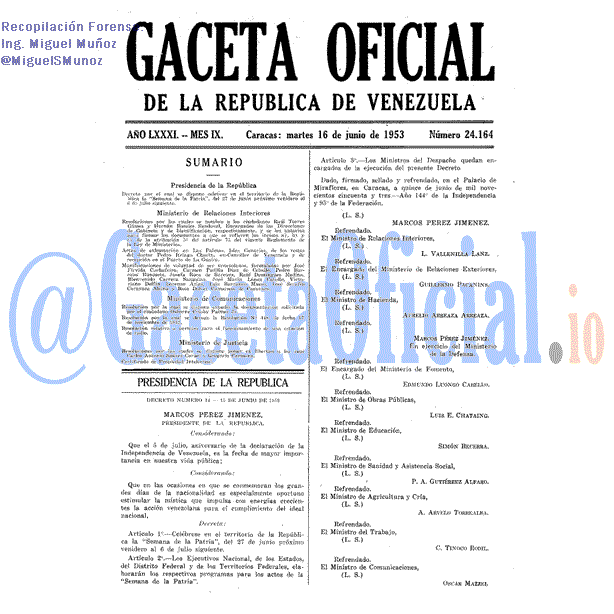 Gaceta Oficial 24164 del 16 Junio 1953