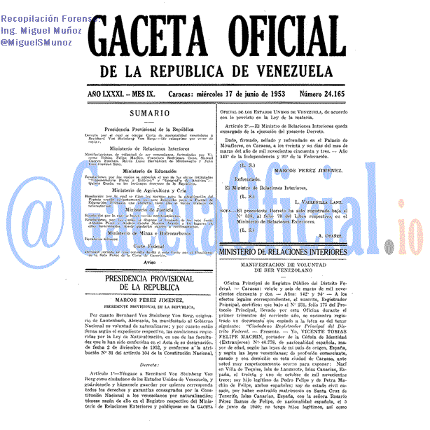 Gaceta Oficial 24165 del 17 Junio 1953