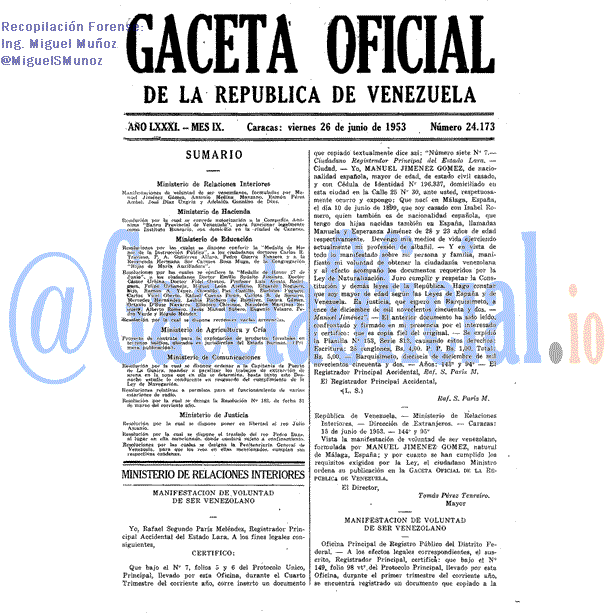 Gaceta Oficial 24173 del 26 Junio 1953