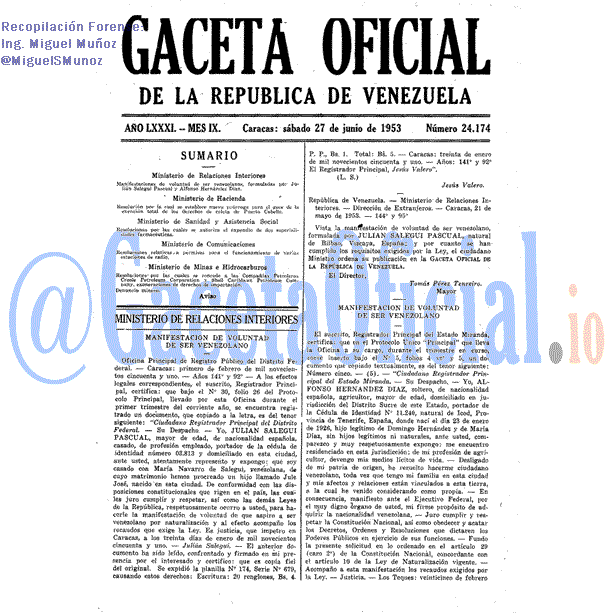 Gaceta Oficial 24174 del 27 Junio 1953