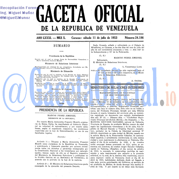 Gaceta Oficial 24186 del 11 Julio 1953