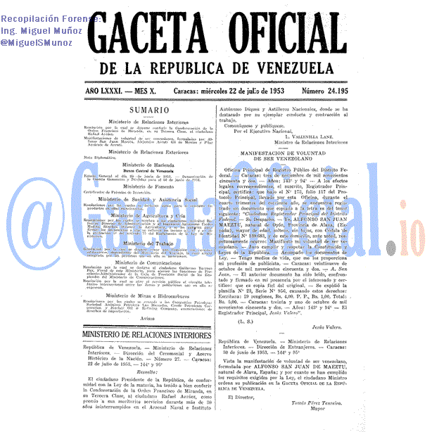 Gaceta Oficial 24195 del 22 Julio 1953