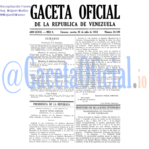 Gaceta Oficial 24199 del 28 Julio 1953