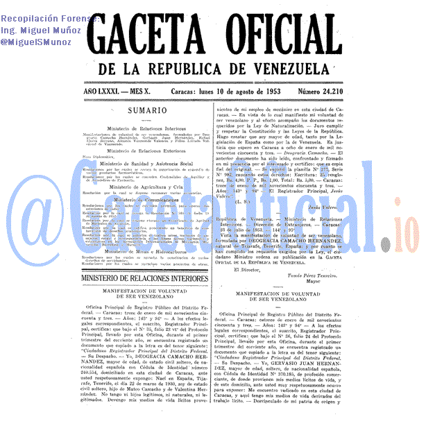 Gaceta Oficial 24210 del 10 Agosto 1953