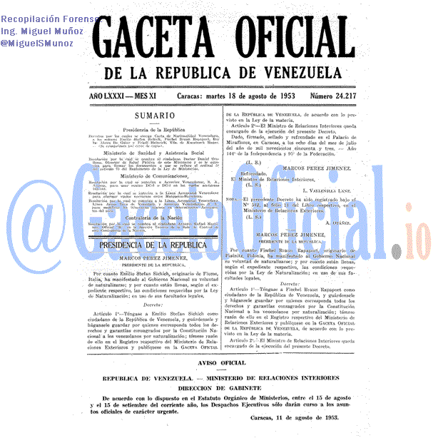 Gaceta Oficial 24217 del 18 Agosto 1953