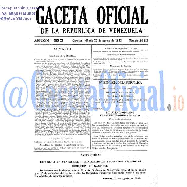 Gaceta Oficial 24221 del 22 Agosto 1953