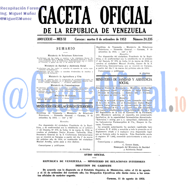 Gaceta Oficial 24235 del 8 Septiembre 1953