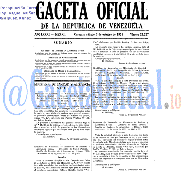Gaceta Oficial 24257 del 3 Octubre 1953