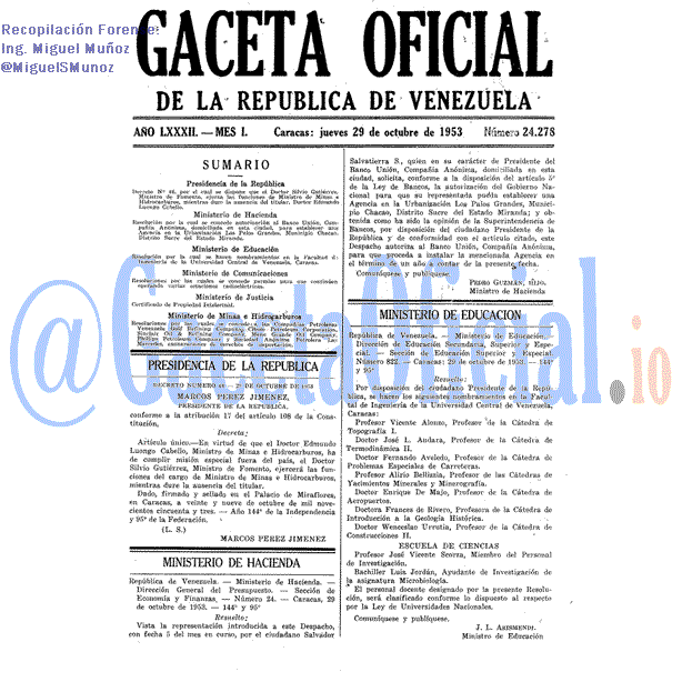 Gaceta Oficial 24278 del 29 Octubre 1953