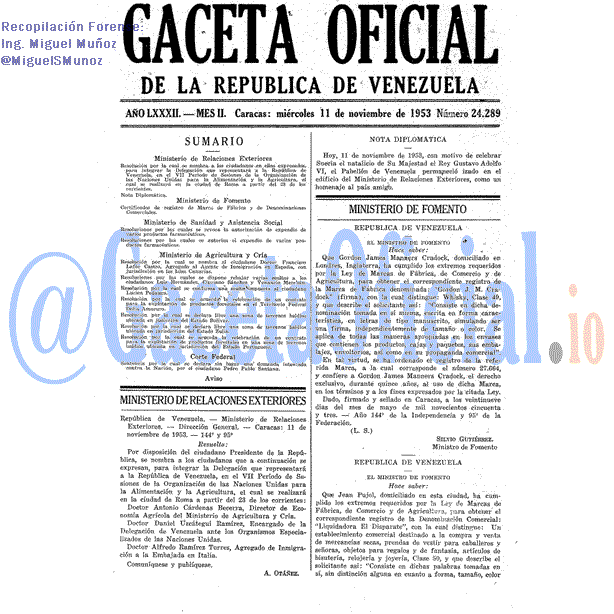 Gaceta Oficial 24289 del 11 Noviembre 1953