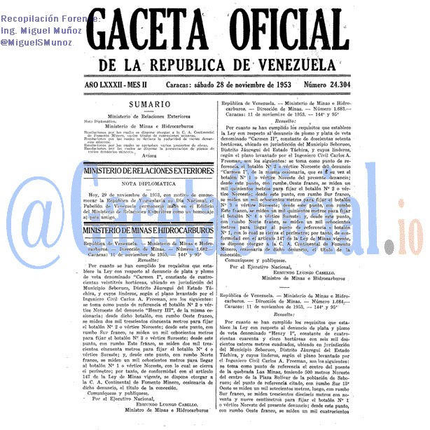 Gaceta Oficial 24304 del 28 Noviembre 1953
