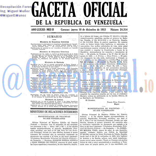 Gaceta Oficial 24314 del 10 Diciembre 1953