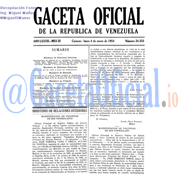 Gaceta Oficial 24333 del 4 Enero 1954