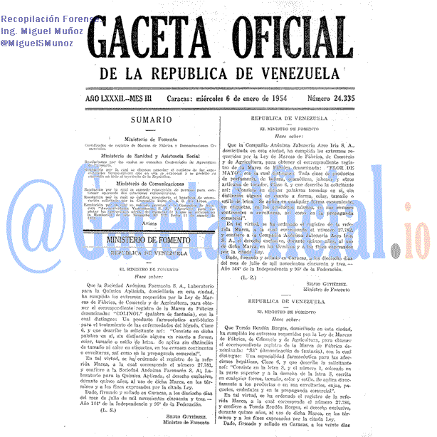Gaceta Oficial 24335 del 6 Enero 1954