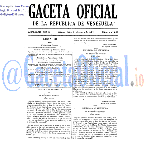 Gaceta Oficial 24339 del 11 Enero 1954