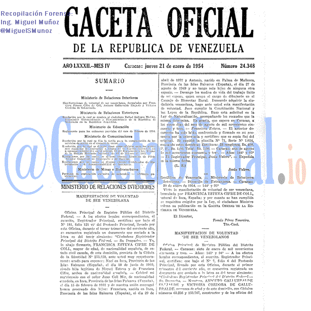 Gaceta Oficial 24348 del 21 Enero 1954
