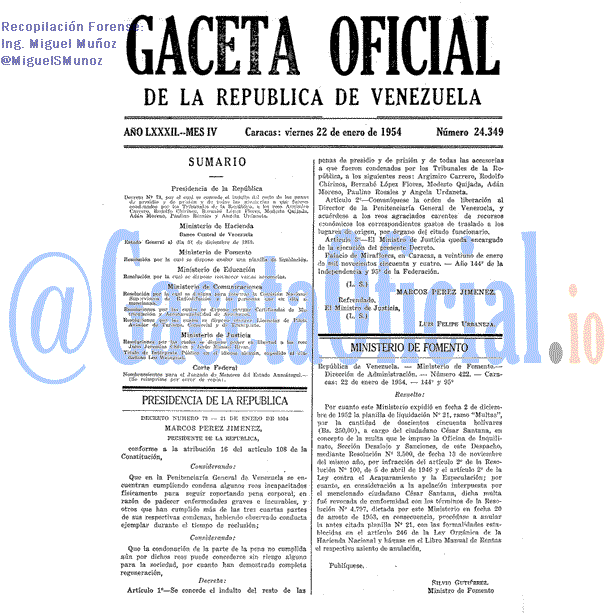 Gaceta Oficial 24349 del 22 Enero 1954
