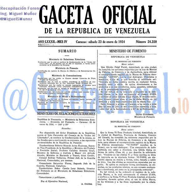 Gaceta Oficial 24350 del 23 Enero 1954