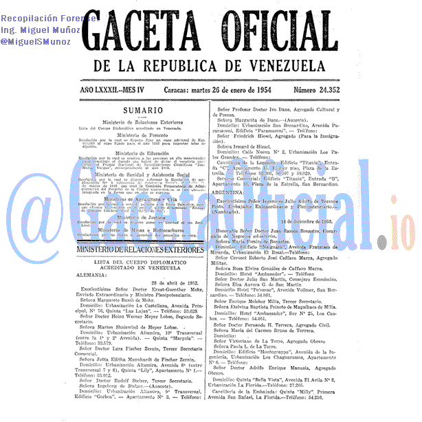 Gaceta Oficial 24352 del 26 Enero 1954