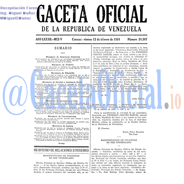 Gaceta Oficial 24367 del 12 Febrero 1954