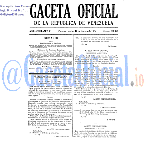 Gaceta Oficial 24370 del 10 Febrero 1954
