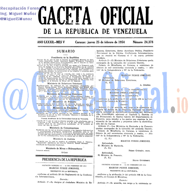 Gaceta Oficial 24378 del 25 Febrero 1954
