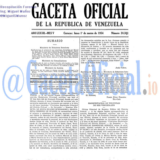 Gaceta Oficial 24381 del 1 Marzo 1954