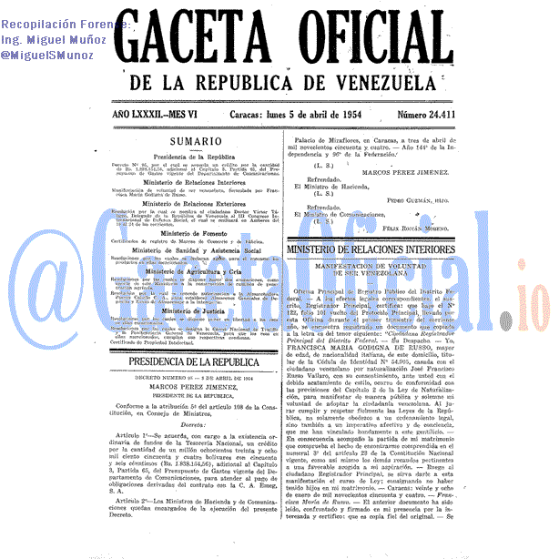 Gaceta Oficial 24411 del 5 Abril 1954
