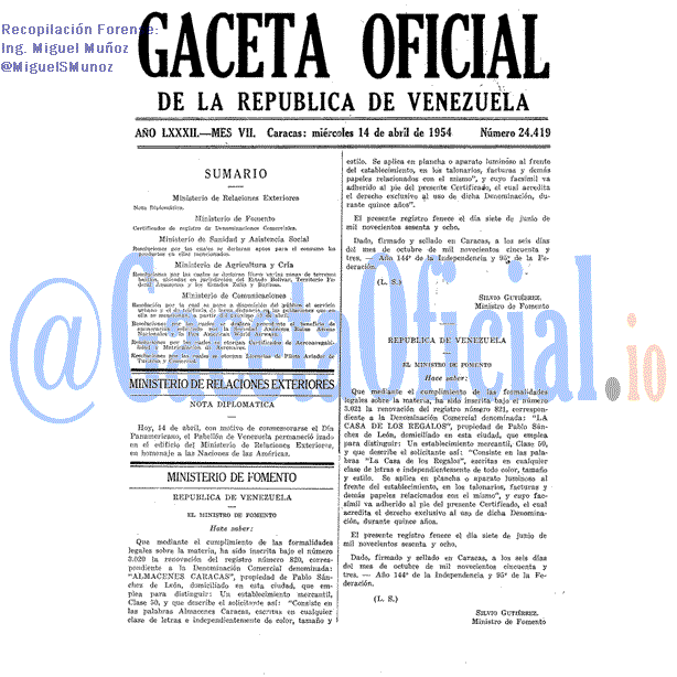 Gaceta Oficial 24419 del 14 Abril 1954