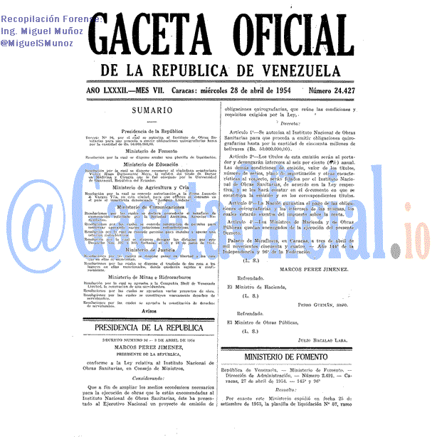 Gaceta Oficial 24427 del 28 Abril 1954