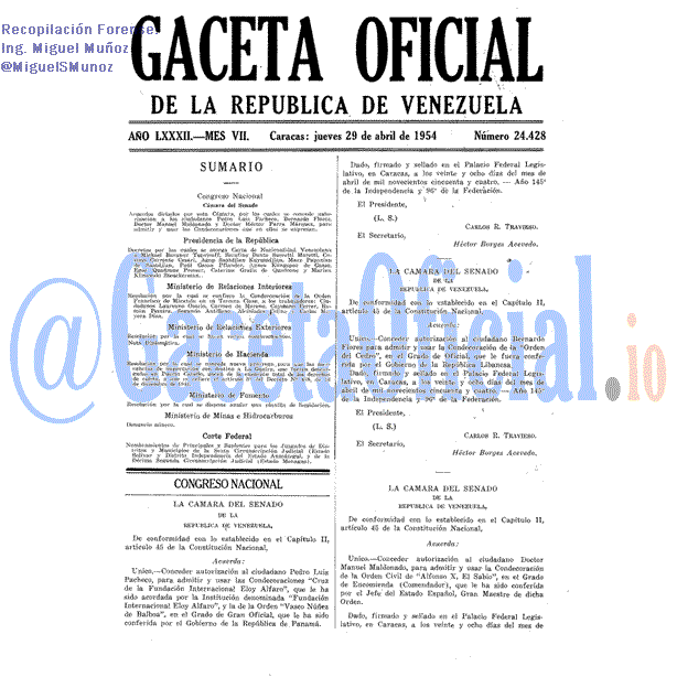 Gaceta Oficial 24428 del 29 Abril 1954