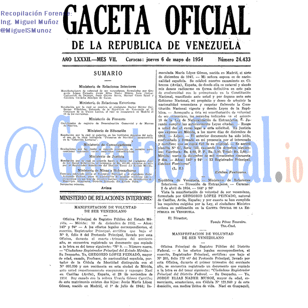 Gaceta Oficial 24433 del 6 Mayo 1954