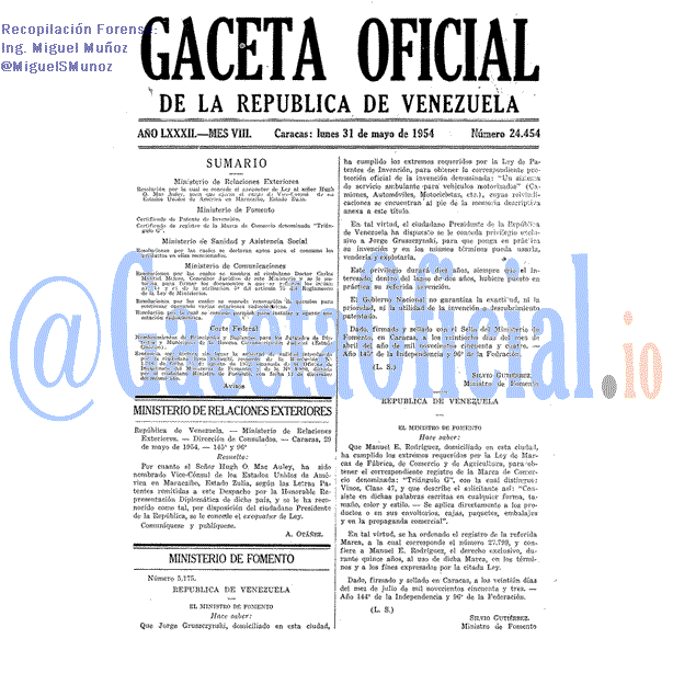 Gaceta Oficial 24454 del 31 Mayo 1954