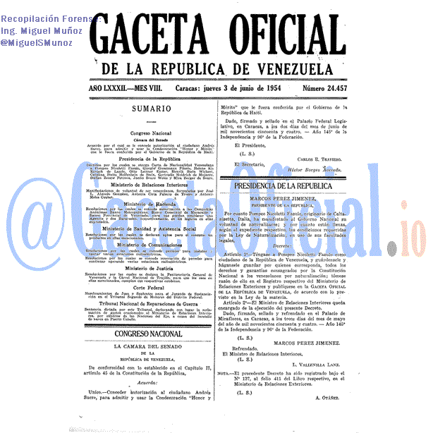 Gaceta Oficial 24457 del 3 Junio 1954
