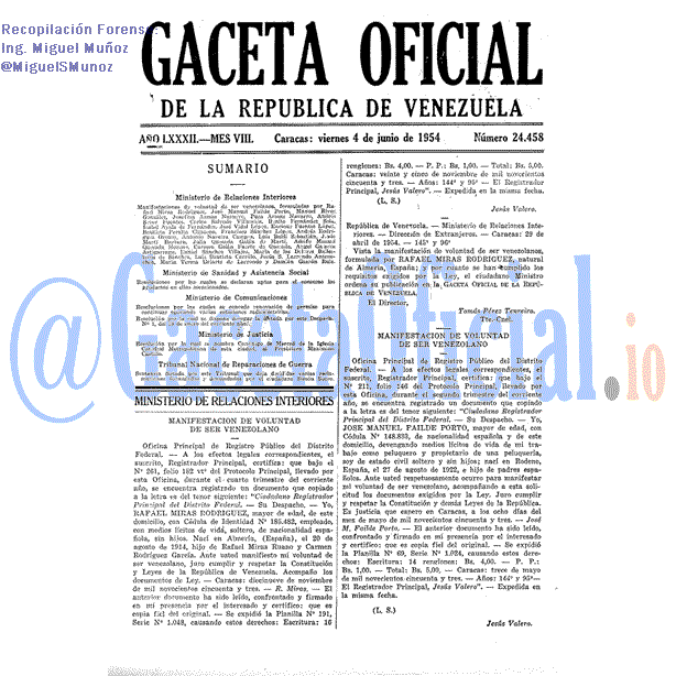 Gaceta Oficial 24458 del 4 Junio 1954