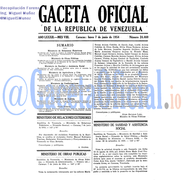 Gaceta Oficial 24460 del 7 Junio 1954