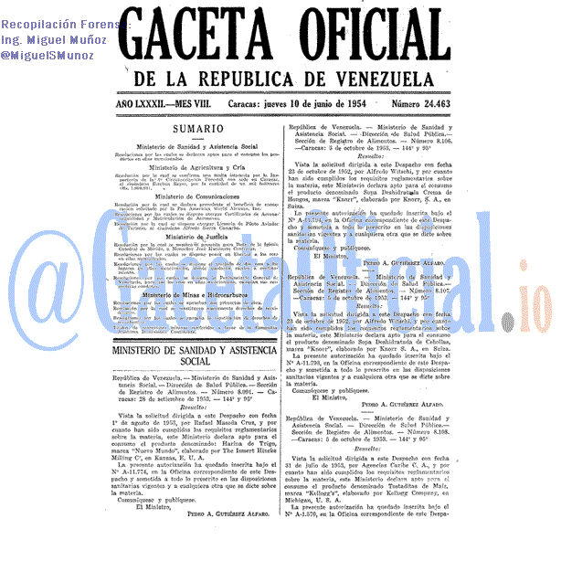 Gaceta Oficial 24463 del 10 Junio 1954