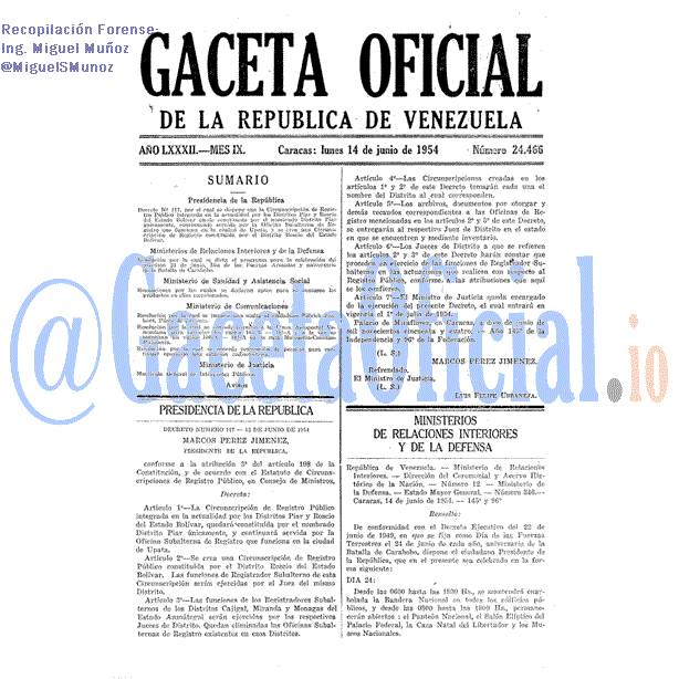 Gaceta Oficial 24466 del 14 Junio 1954